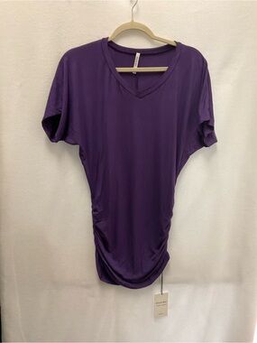 Women’s  V-Neck Ruched Waist Tunic Top-Purple